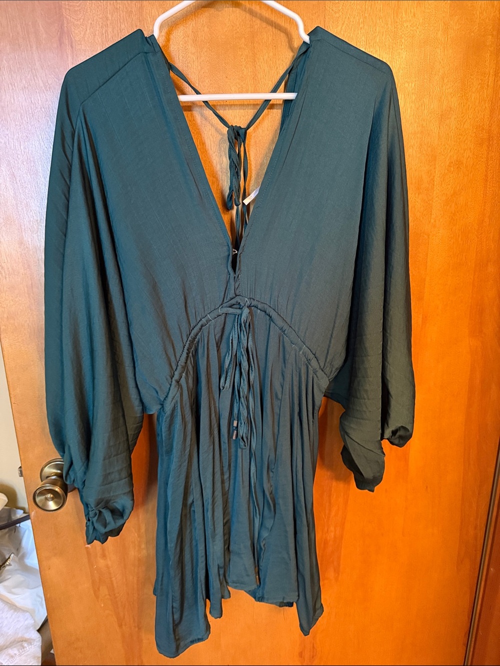 Free People Teal V-Neck Tie-Front Dress